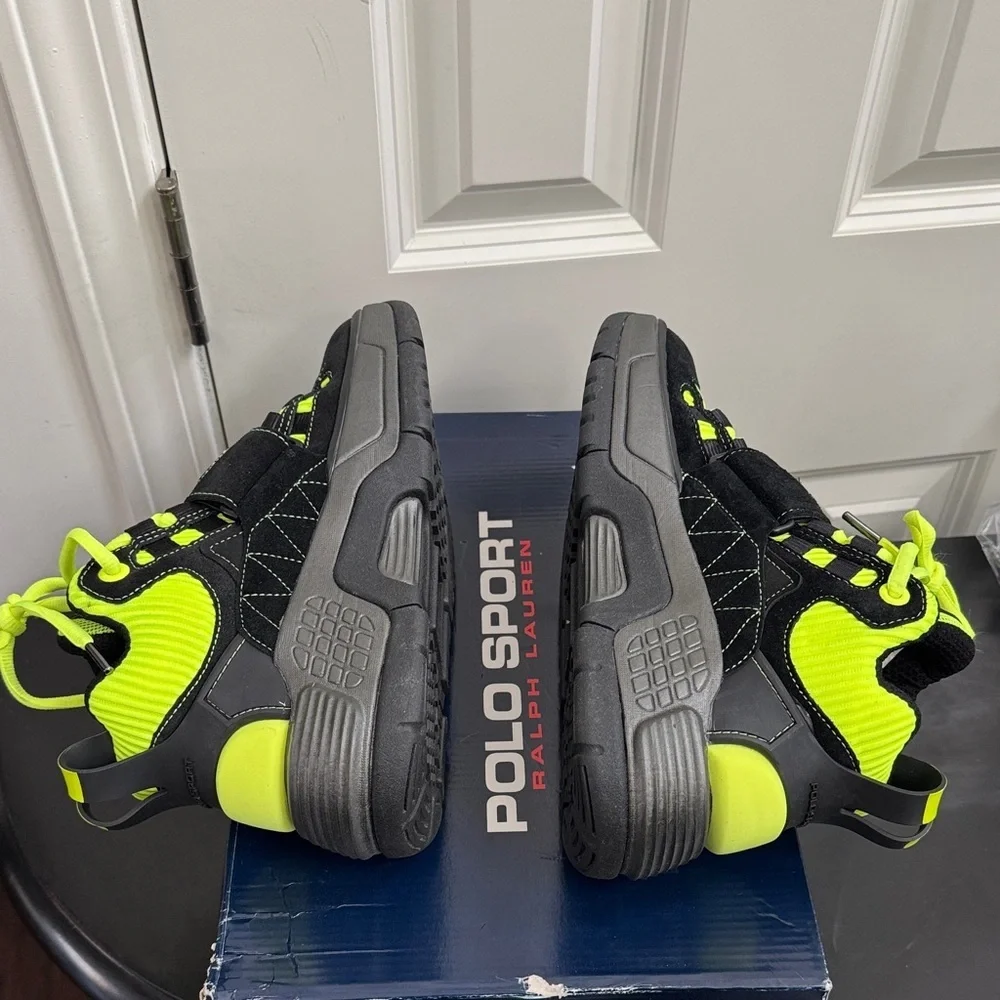 Polo by Ralph Lauren Black and Neon Green Suede Sneakers, Like New